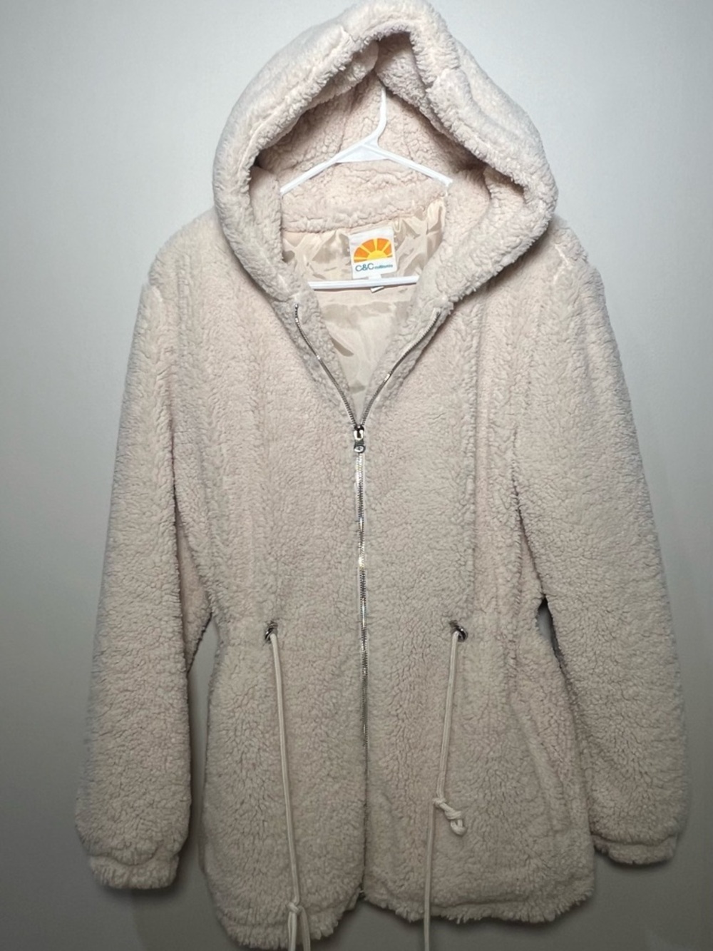C&C California Plush Hooded Sherpa Jacket in Cream